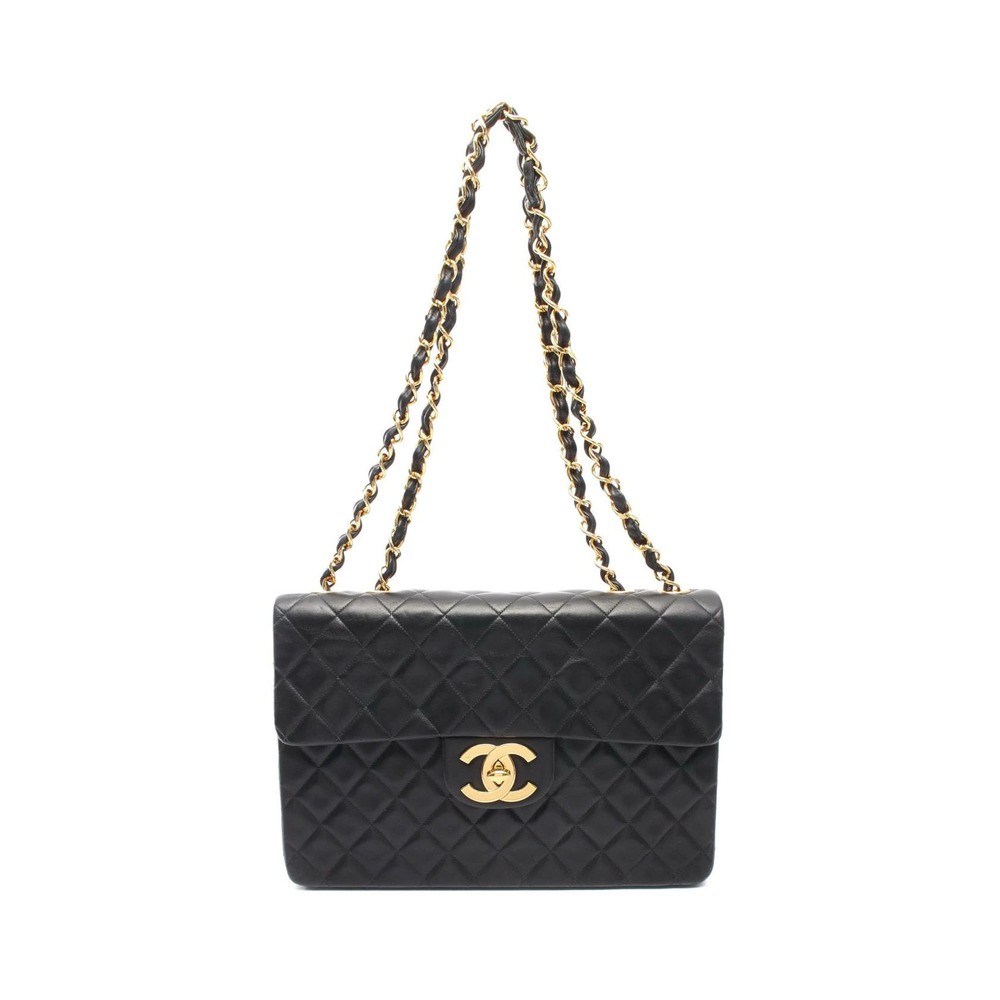Chanel Matelasse Single Flap Shoulder Bag Lambskin Sheepskin Black